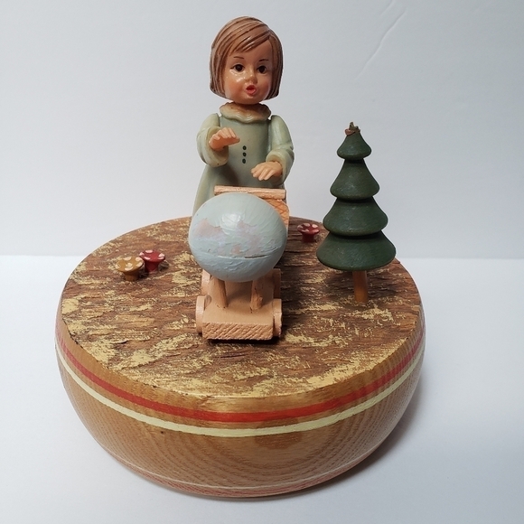 Reuge Swiss Musical Movement Music Box Brahms Lullaby Girl Baby Tree Mushroom 🍄 - Picture 3 of 9